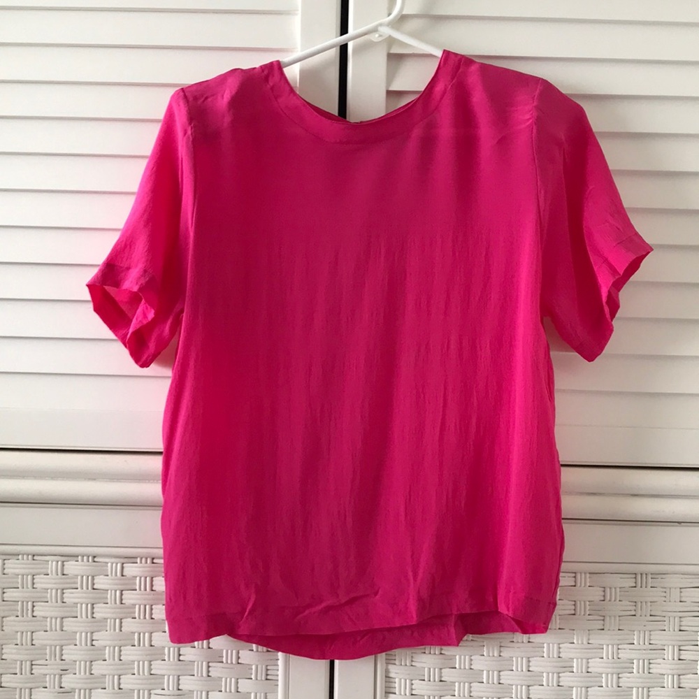 Stephanie Andrews pink 100% silk shirt top medium